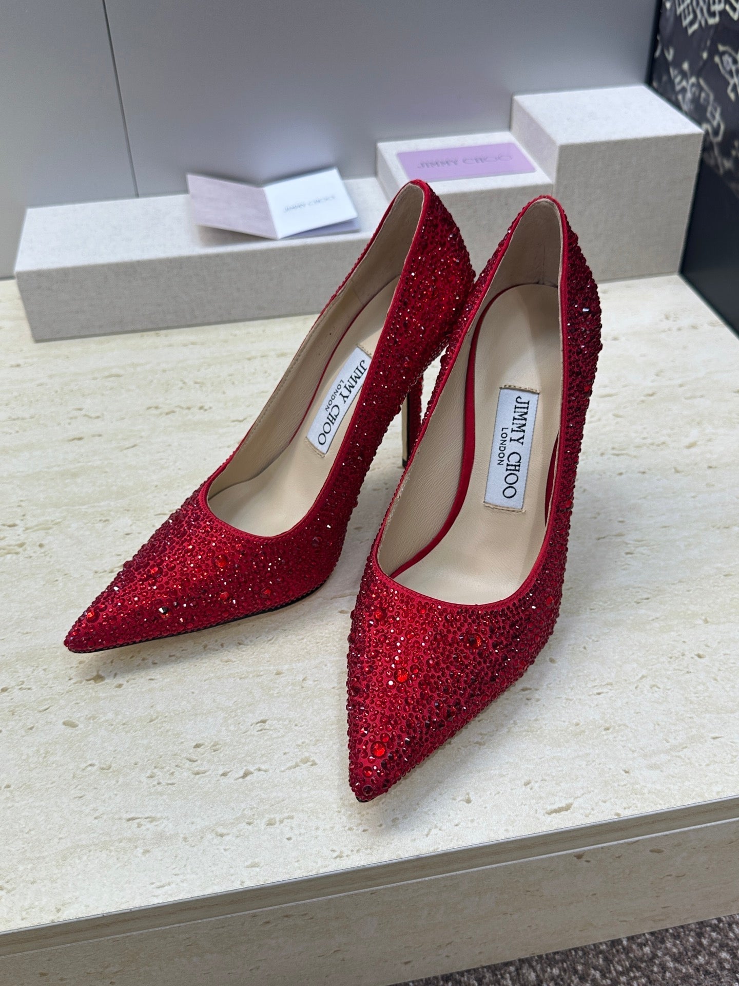 JIMMY CHOO 26S HIGH HEELS 95 MM IN RED CRYSTAL-EMBELLISHED