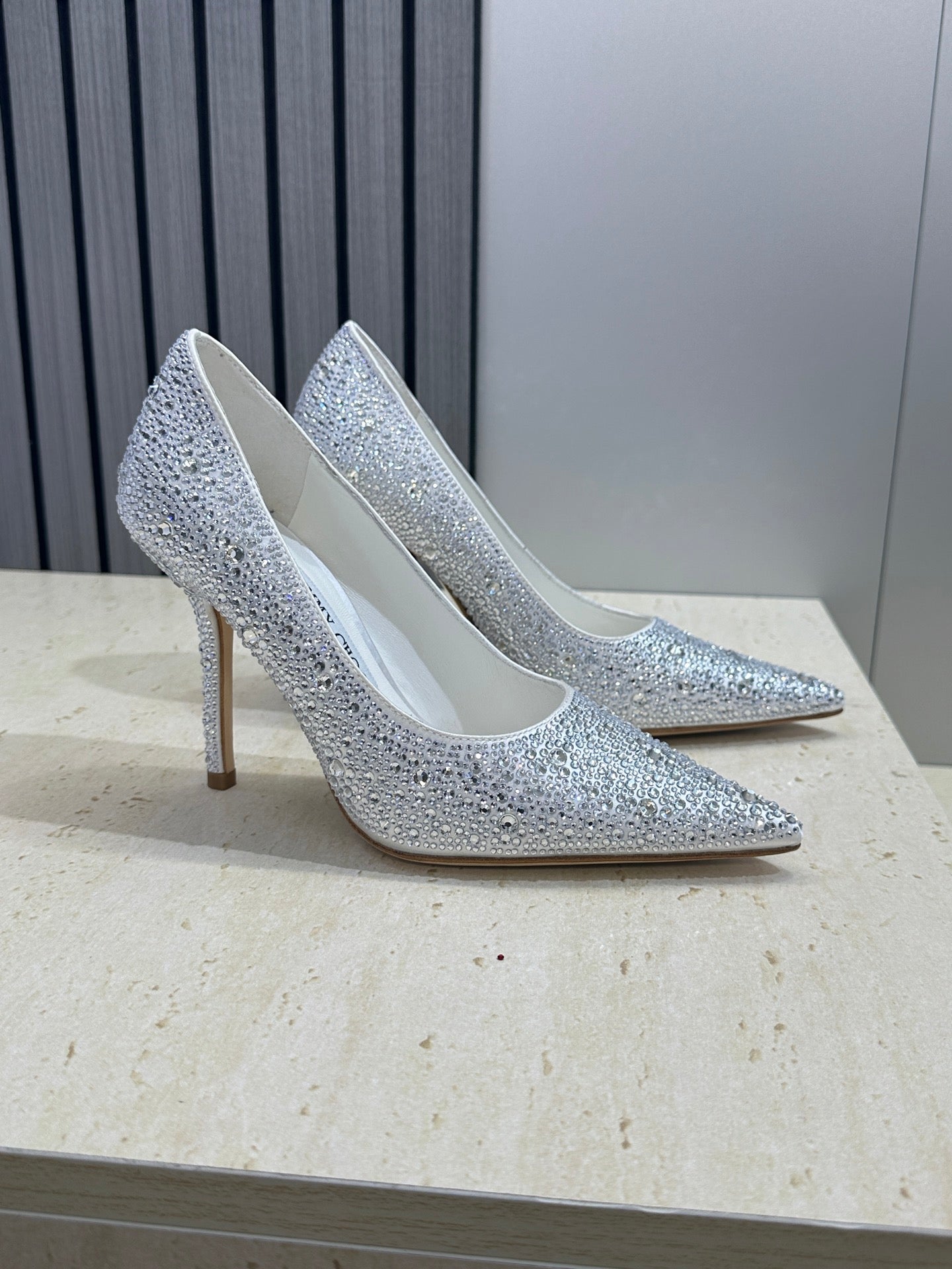JIMMY CHOO 26S HIGH HEELS 95 MM IN SILVER CRYSTAL-EMBELLISHED