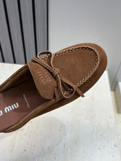 MIUMIU 26S SNEAKER MULES IN DARK BROWN SUEDE WITH BOW