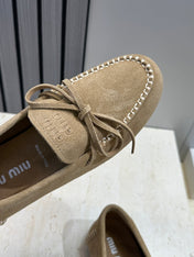 MIUMIU 26S LOAFERS IN BROWN SUEDE WITH BOW