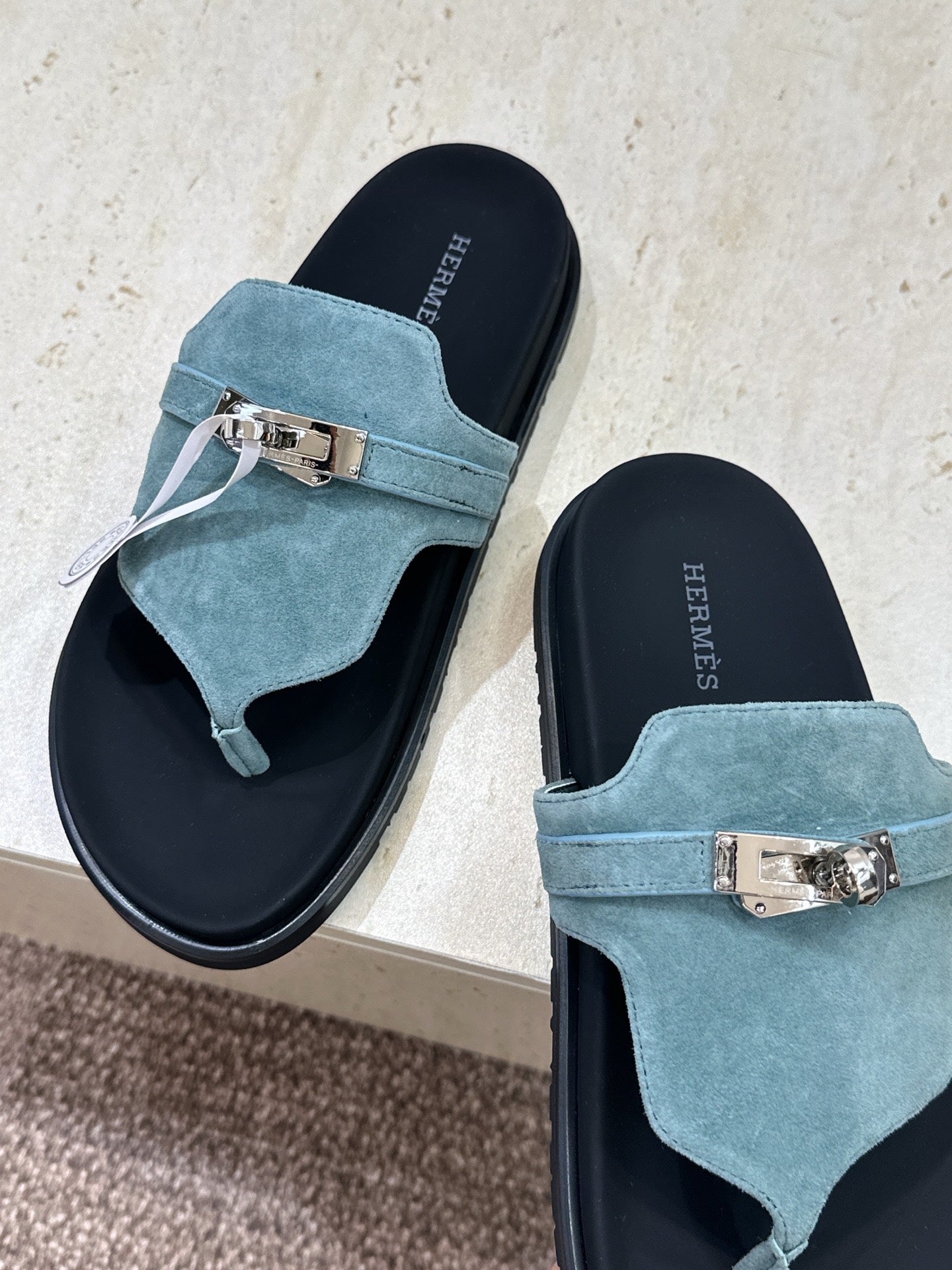 HM 26S EMPIRE SANDAL IN DUSTY SKY BLUE SUEDE SILVER HARDWARE
