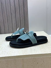 HM 26S EMPIRE SANDAL IN DUSTY SKY BLUE SUEDE SILVER HARDWARE