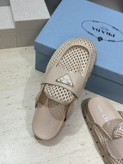 PRADA 26S MULE LOAFERS IN BEIGE MESH AND CALFSKIN