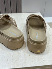 PRADA 26S MULE LOAFERS IN BROWN MESH AND CALFSKIN