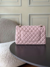 CHANEL 25S CLASSIC FLAP BAG 25 CM IN LIGHT PINK LAMBSKIN WITH GOLD HARDWARE