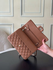 CHANEL 25S CLASSIC FLAP BAG 25 CM IN LIGHT BROWN LAMBSKIN WITH GOLD HARDWARE