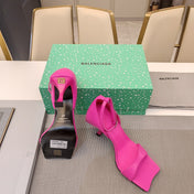 OPEN-TOE CURVED HIGH HEEL SANDALS IN DEEP PINK SMOOTH CALFSKIN