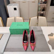 POINTED BB GOLD BUCKLE HIGH PUMPS IN RED CROCODILE PATTERN CALFSKIN