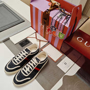 GUCCI 26S GG WEB SNEAKERS IN DARK GREY AND WHITE GG CANVAS