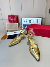ROCKSTUD CAGED SLINGBACKS 5 CM IN GOLD CALFSKIN