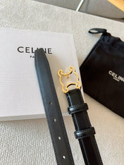 CELINE 25S TRIOMPHE BELT 25MM IN BLACK CALFSKIN GOLD HARDWARE 585790