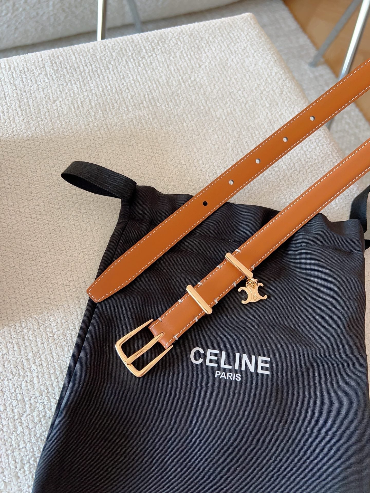 CL BELT 18MM IN BROWN TAURILLON CALFSKIN GOLD BUCKLE