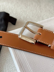 CELINE 25S BELT 25MM IN BROWN CALFSKIN SILVER HARDWARE 561793