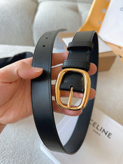 CELINE 25S SMALL 30MM WESTERN BELT IN BLACK CALFSKIN 566637