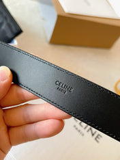 CELINE 25S SMALL 30MM WESTERN BELT IN BLACK CALFSKIN 566637