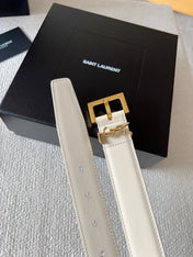 YSL 25S BELT 30 MM IN CREAM WHITE CALFSKIN 571019