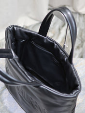 TOTE BAG 50 IN BLACK CALFSKIN WITH EMBOSSED LOGO