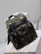 CITY MULTI-POCKET BACKPACK 42 IN CAMOUFLAGE PATTERN NYLON AND BLACK CALFSKIN