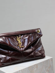 YSL 25S LOULOU PUFFER MEDIUM 29 IN DARK BURGUNDY CALFSKIN
