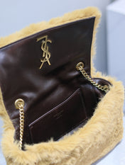 KATE SMALL BAG 22 IN PEANUT BROWN RABBIT FUR GOLD CHAIN