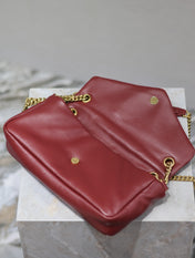 YSL 25S CALYPSO HANDBAG 26 IN BURGUNDY LAMBSKIN GOLD HARDWRE