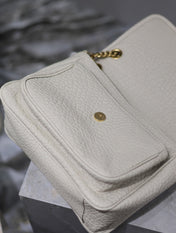 NIKI MEDIUM 28 IN WHITE ELEPHANT PATTERN LAMBSKIN GOLD LOGO