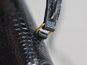 CASSANDRA TOP HANDLE BAG 24 IN BLACK CROCODILE-EMBOSSED GLOSSY CALFSKIN
