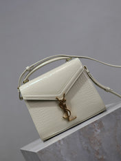 CASSANDRA MINI TOP HANDLE BAG 20 IN WHITE CROCODILE-EMBOSSED GLOSSY CALFSKIN