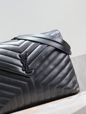 LOULOU LARGE 36 IN BLACK QUILTED CALFSKIN BLACK HARDWARE