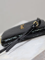 GABY ZIPPED POUCH 19 IN BLACK GLOSSY LAMBSKIN GOLD HARDWARE