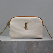 GABY ZIPPED POUCH 19 IN WHITE MIX BROWN COTTON GOLD HARDWARE