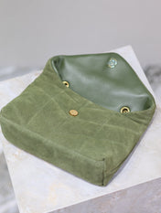 PUFFER TOY 23 IN PICKLE GREEN SUEDE GOLD HARDWARE