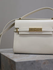 YSL 25S MINI MANHATTAN 19 IN BLANC VINTAGE CALFSKIN GOLD HARDWARE
