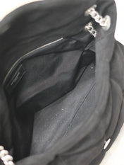YSL 25S LOULOU PUFFER GM 35 IN BLACK SUEDE SILVER HARDWARE