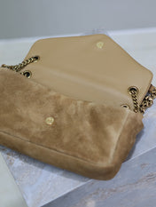 CALYPSO BAG 26 IN CIDER BROWN SUEDE GOLD HARDWARE