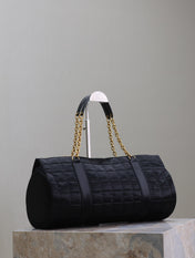 TRAVEL BAG 42 IN BLACK NYLON AND LEATHER TRIM GOLD HARDWARE