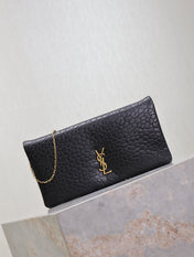 CALYPSO POUCH 24 IN BLACK ELEPHANT TEXTURED LAMBSKIN GOLD LOGO