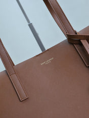 SHOPPING TOTE BAG 38 IN RED BROWN CALFSKIN