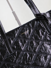SHOPPING TOTE BAG 38 IN BLACK CRUMPLED CALFSKIN