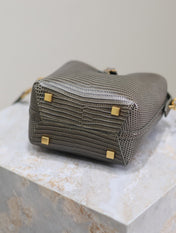 YSL 25S LE 37 MINI 15 IN BROWN LIZARD PATTERN CALFSKIN GOLD HARDWARE