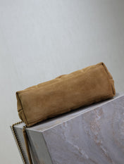 YSL 25S LOULOU PUFFER MM 29 IN TAN BROWN SUEDE GOLD HARDWRE