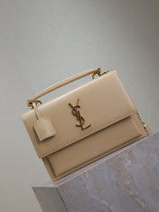 YSL 25S SUNSET MM 25 IN NUDE CALFSKIN GOLD HARDWRE