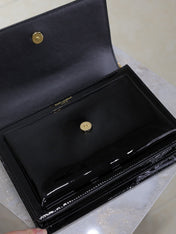 YSL 25S SUNSET MEDIUM 22 IN BLACK SHINY CALFSKIN GOLD HARDWRE