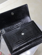 YSL 25S SUNSET MEDIUM 22 IN BLACK CROCODILE-EMBOSSED SHINY CALFSKIN SILVER HARDWRE