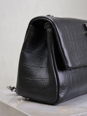 WEST HOLLYWOOD BAG 24 IN BLACK CROCODILE TEXTURED CALFSKIN SILVER HARDWARE
