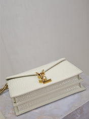 CASSANDRA CHAIN BAG 22 IN WHITE CROCODILE PATTERN CALFSKIN GOLD HARDWARE