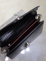 CASSANDRA CHAIN BAG 22 IN BLACK CROCODILE PATTERN CALFSKIN SILVER HARDWARE
