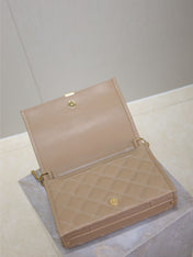 BECKY 25 IN MEDIUM BROWN QUILTED LAMBSKIN GOLD HARDWARE