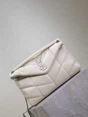 YSL 25S LOULOU PUFFER GM 35 IN SMOKEY TAUPE CALFSKIN SILVER HARDWARE