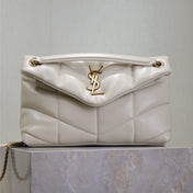 YSL 25S LOULOU PUFFER MM 29 IN BLANC VINTAGE CALFSKIN GOLD HARDWARE